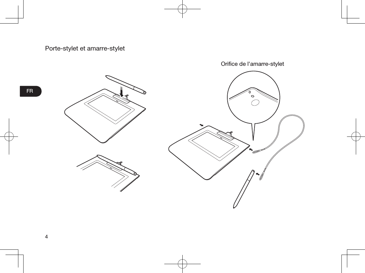 FR4Porte-stylet et amarre-styletOriﬁce de l&apos;amarre-stylet