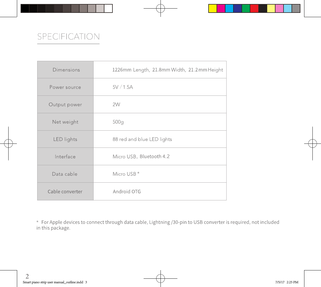 Smart piano strip user manual_outline.indd   3 7/5/17   2:25 PM2/