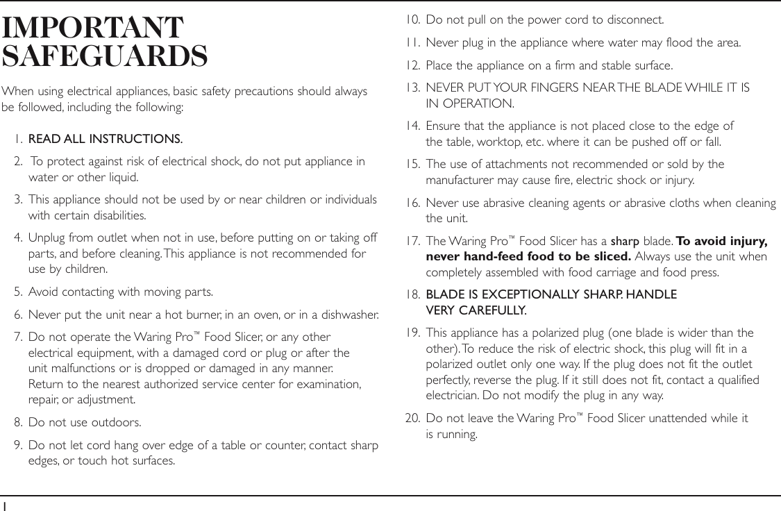 Waring Fs150 Users Manual