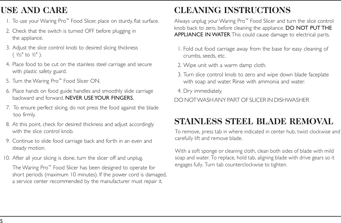 Page 6 of 8 - Waring Waring-Fs150-Users-Manual-  Waring-fs150-users-manual