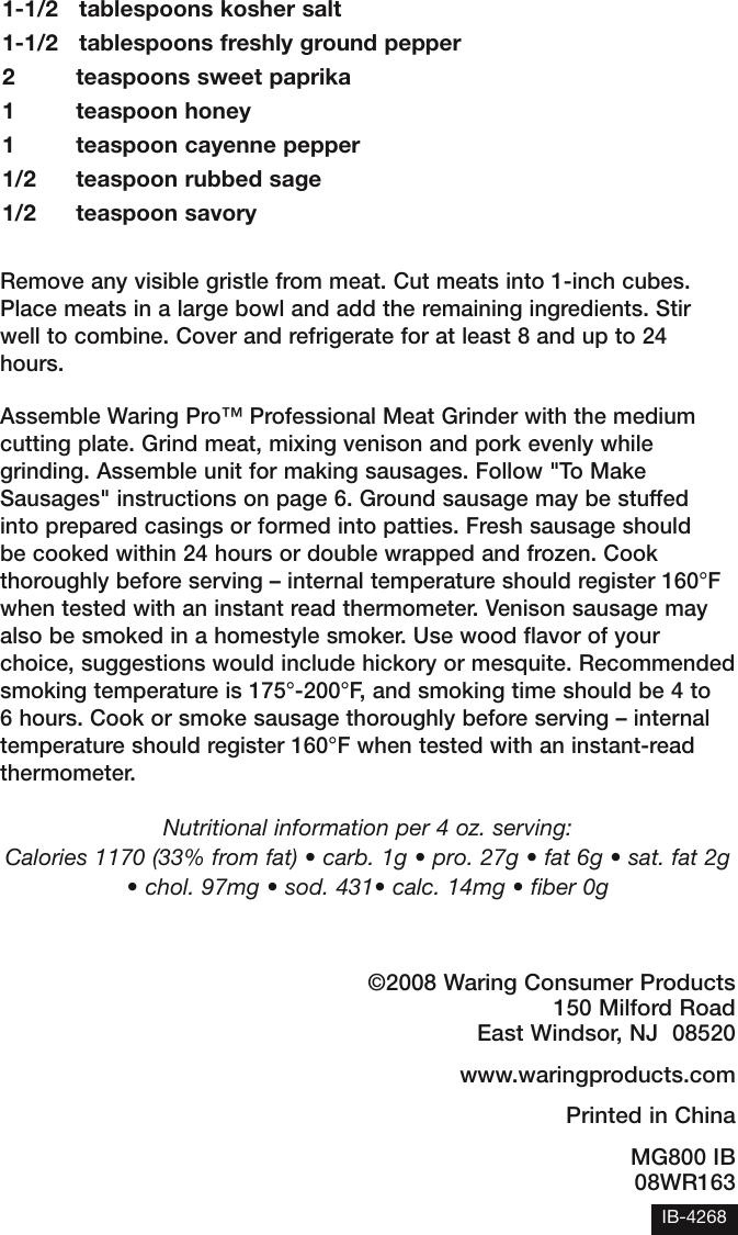 Page 12 of 12 - Waring Waring-Mg800-Users-Manual-  Waring-mg800-users-manual