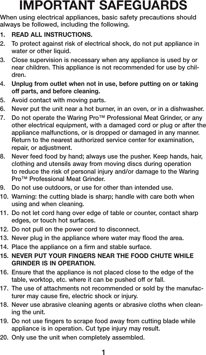 Page 2 of 12 - Waring Waring-Mg800-Users-Manual-  Waring-mg800-users-manual