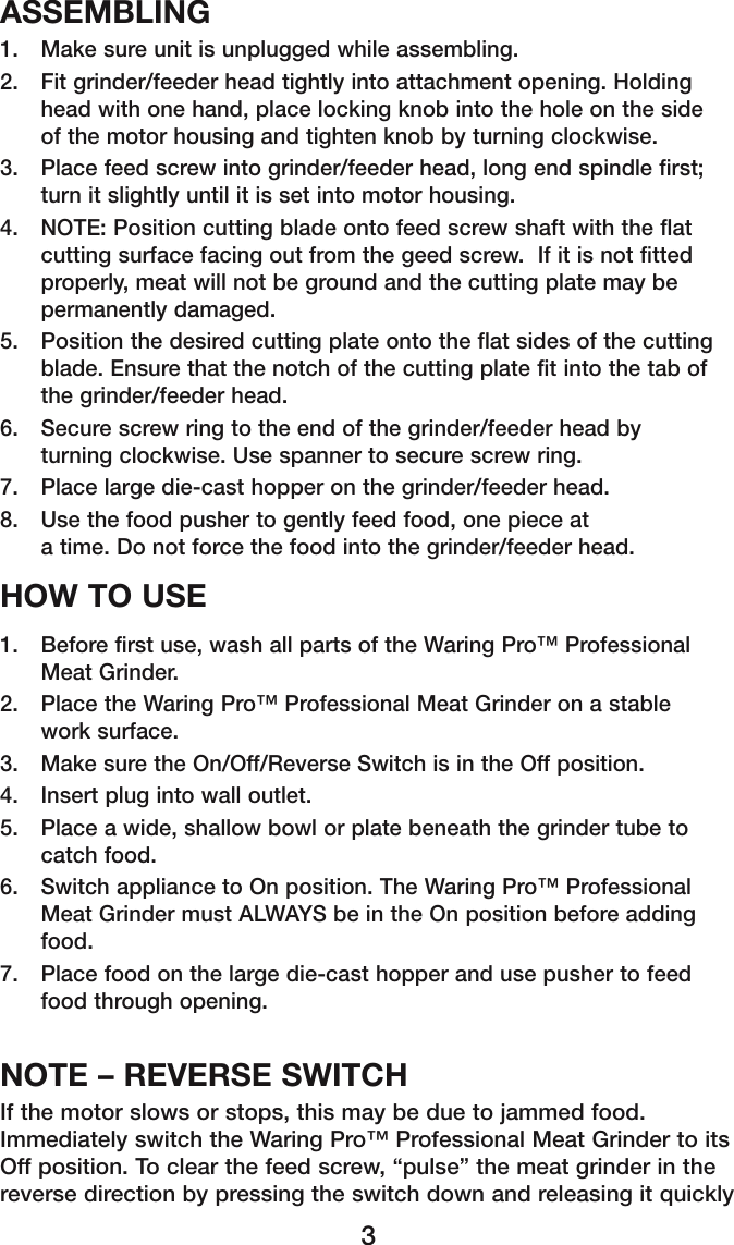Page 4 of 12 - Waring Waring-Mg800-Users-Manual-  Waring-mg800-users-manual