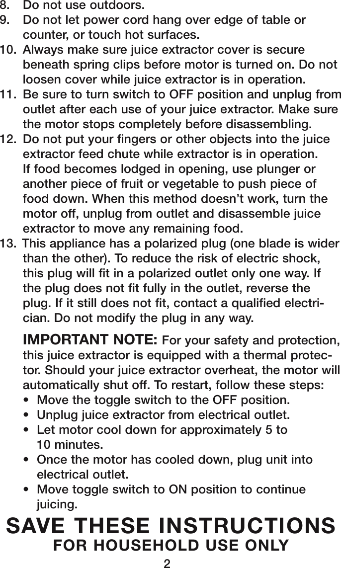 Page 3 of 12 - Waring Waring-Pro-Professional-Juice-Extractor-Pje-Series-Users-Manual-  Waring-pro-professional-juice-extractor-pje-series-users-manual