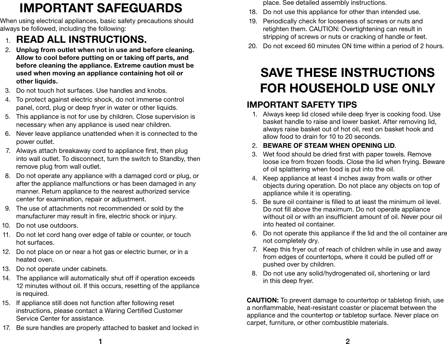 Page 2 of 11 - Waring Waring-Waring-Pro-Professional-Deep-Fryer-Df175-Users-Manual-  Waring-waring-pro-professional-deep-fryer-df175-users-manual