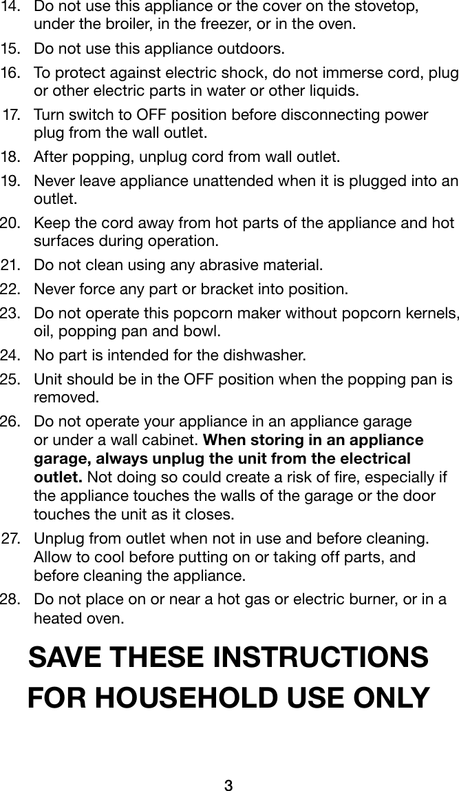 Page 3 of 8 - Waring Waring-Waring-Pro-Professional-Popcorn-Maker-Wpm10-Users-Manual- WPM10 Series Professional Popcorn Maker Instruction Booklet  Waring-waring-pro-professional-popcorn-maker-wpm10-users-manual