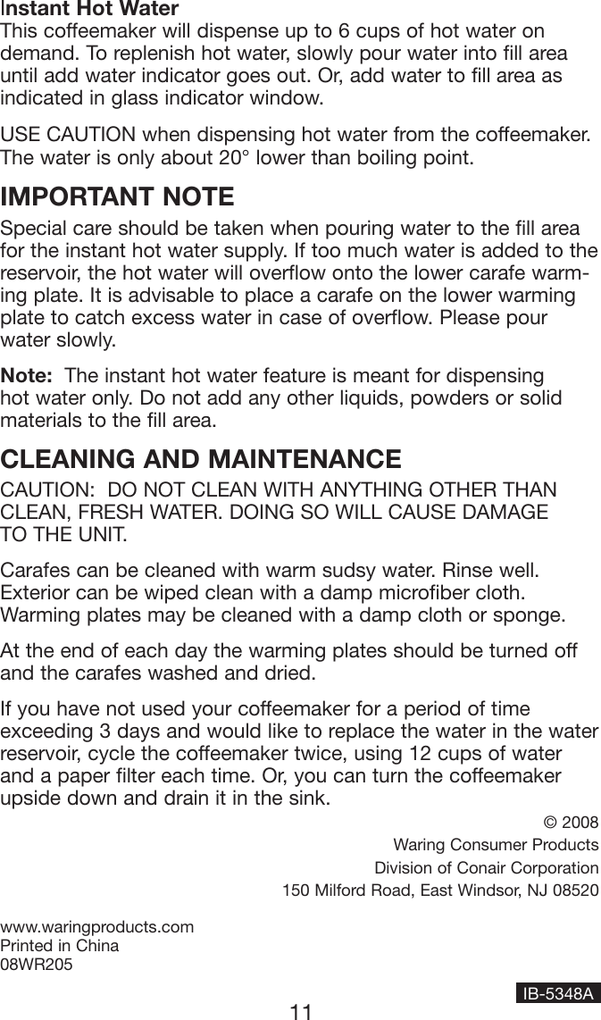 Page 12 of 12 - Waring Waring-Wc1000-Users-Manual-  Waring-wc1000-users-manual