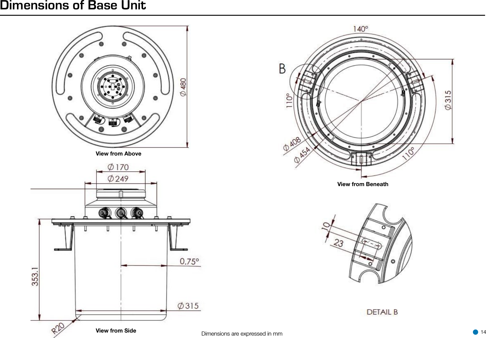 Dimensions of Base UnitView from AboveView from SideView from BeneathDimensions are expressed in mm  14
