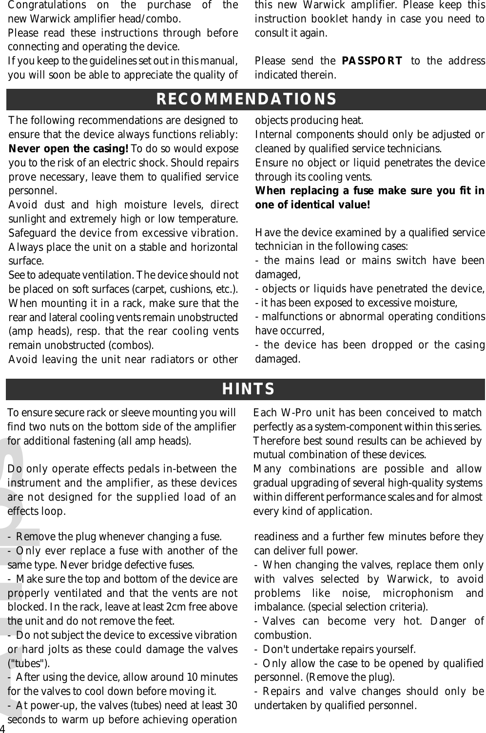 Page 2 of 11 - Warwick Warwick-Protube-Iv-Users-Manual-  Warwick-protube-iv-users-manual