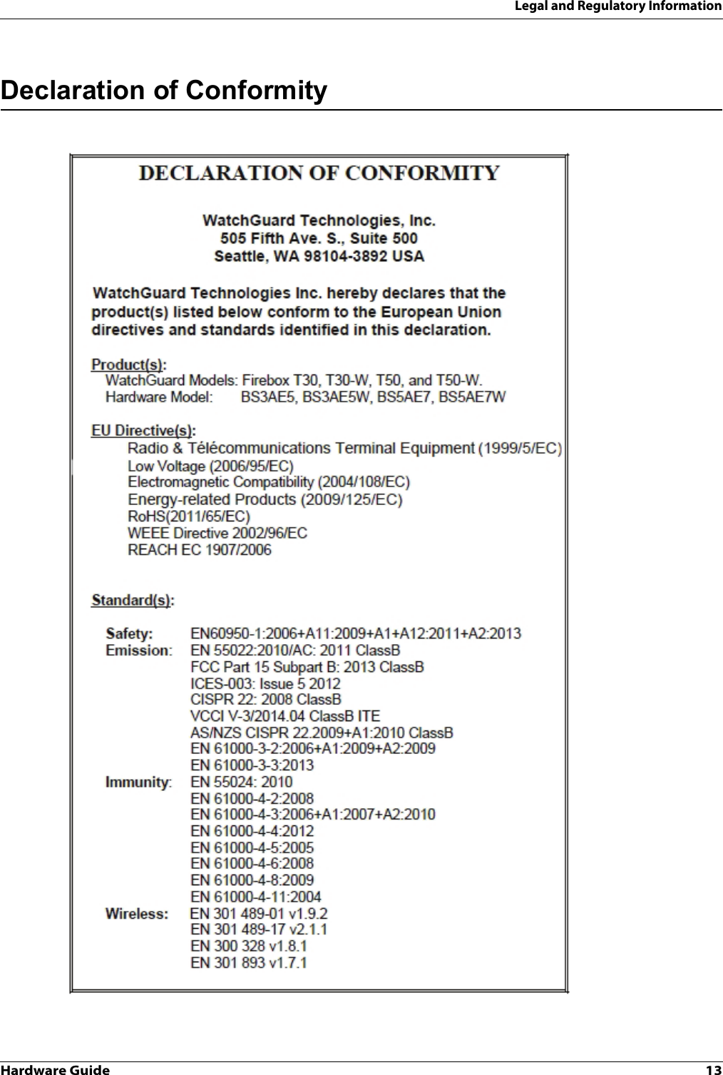 Hardware Guide 13Legal and Regulatory InformationDeclaration of Conformity