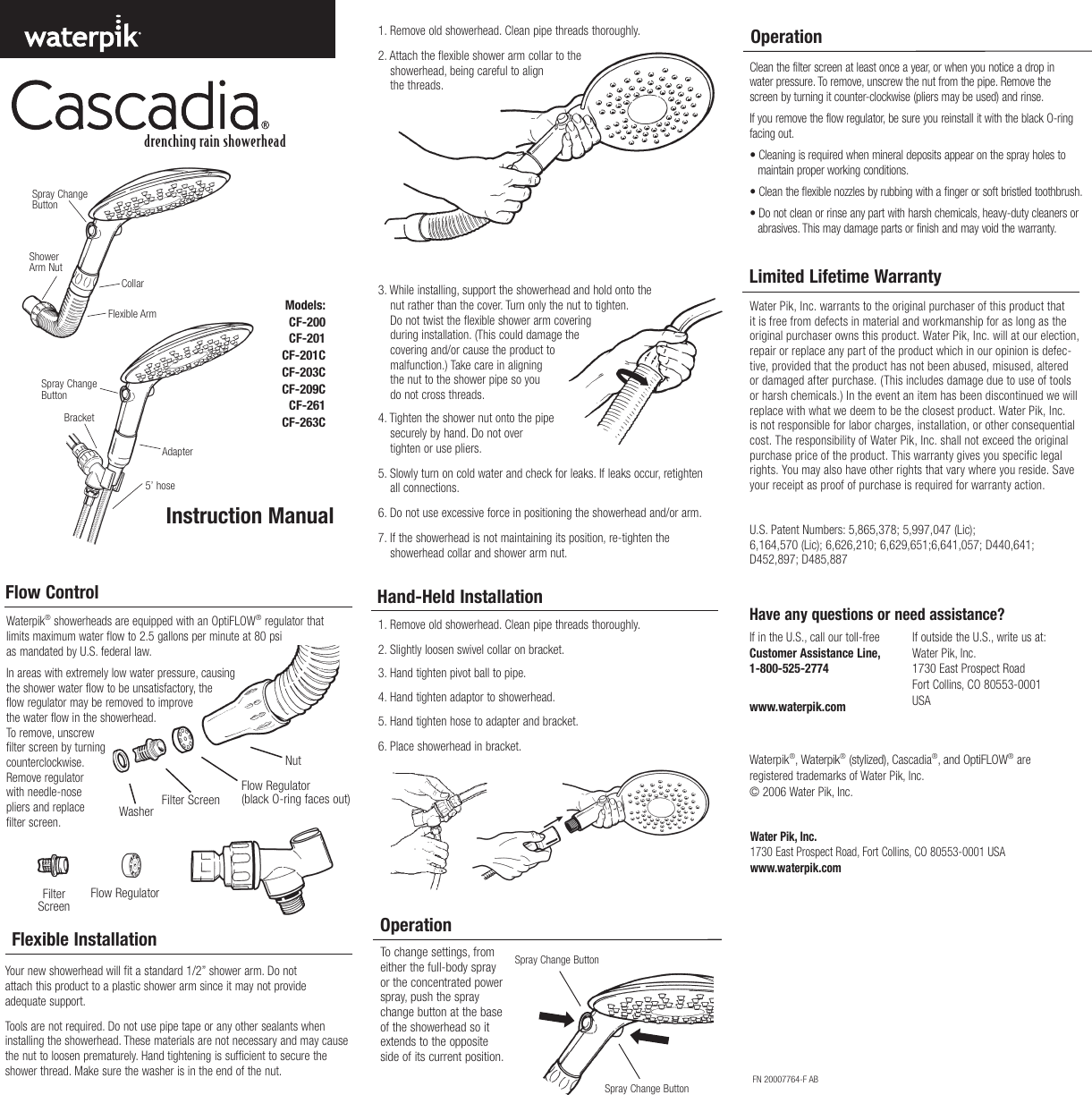 Page 1 of 2 - Waterpik-Technologies Waterpik-Technologies-Cascadia-Cf-200-Users-Manual-  Waterpik-technologies-cascadia-cf-200-users-manual