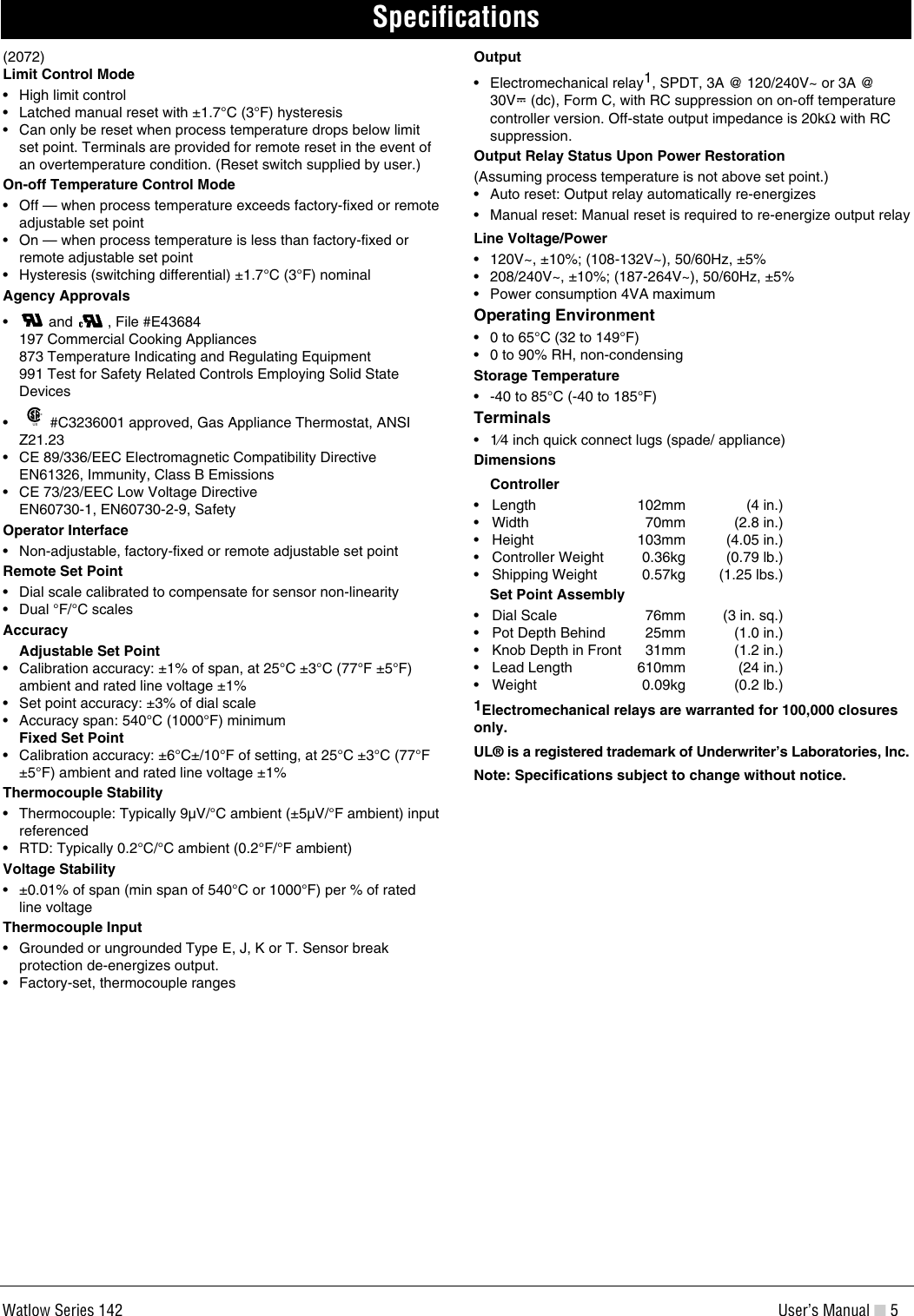 Page 5 of 8 - Watlow-Electric Watlow-Electric-Series-142-Users-Manual- 142AE_E  Watlow-electric-series-142-users-manual