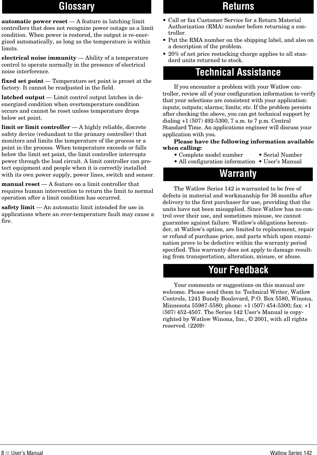 Page 8 of 8 - Watlow-Electric Watlow-Electric-Series-142-Users-Manual- 142AE_E  Watlow-electric-series-142-users-manual