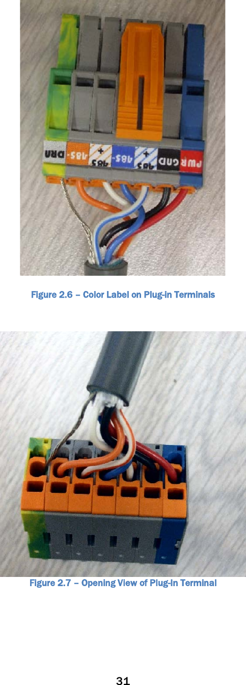 31    Figure 2.6 – Color Label on Plug-in Terminals   Figure 2.7 – Opening View of Plug-In Terminal  