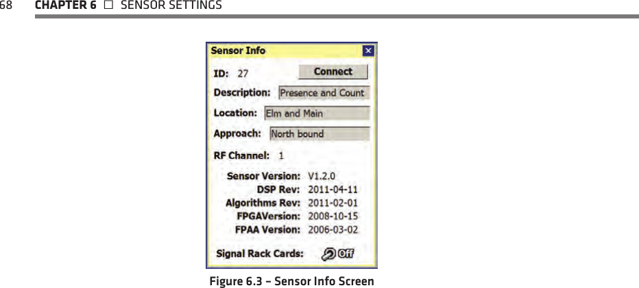 68  CHAPTER 6   SENSOR SETTINGSFigure 6.3 – Sensor Info Screen