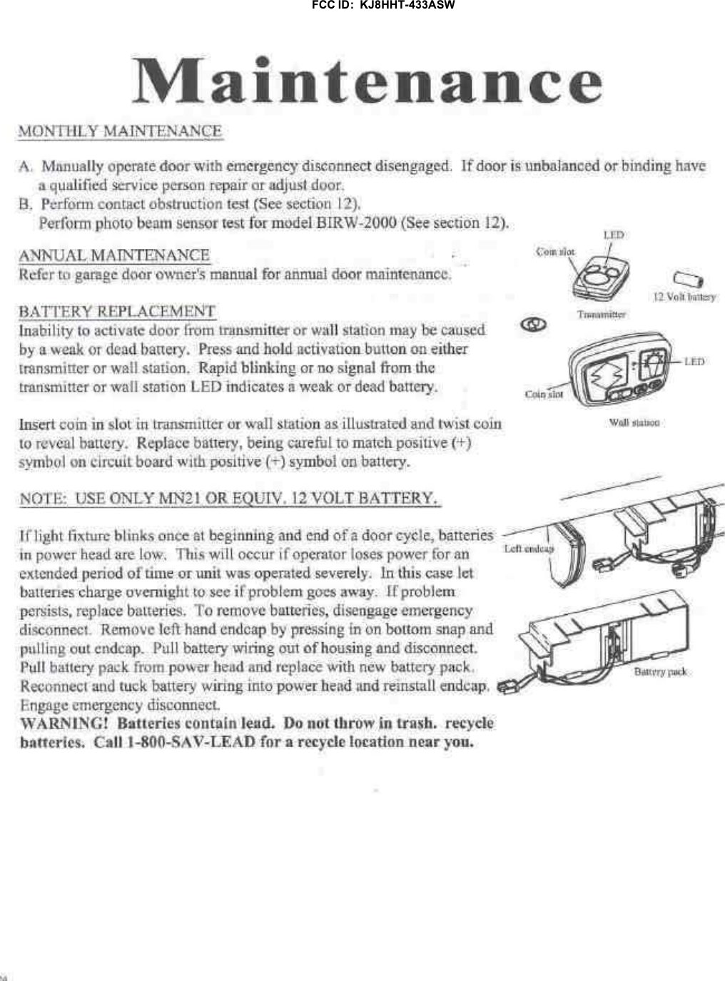 FCC ID:  KJ8HHT-433ASW