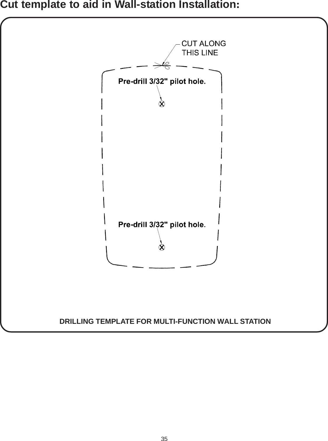 35Cut template to aid in Wall-station Installation:DRILLING TEMPLATE FOR MULTI-FUNCTION WALL STATION