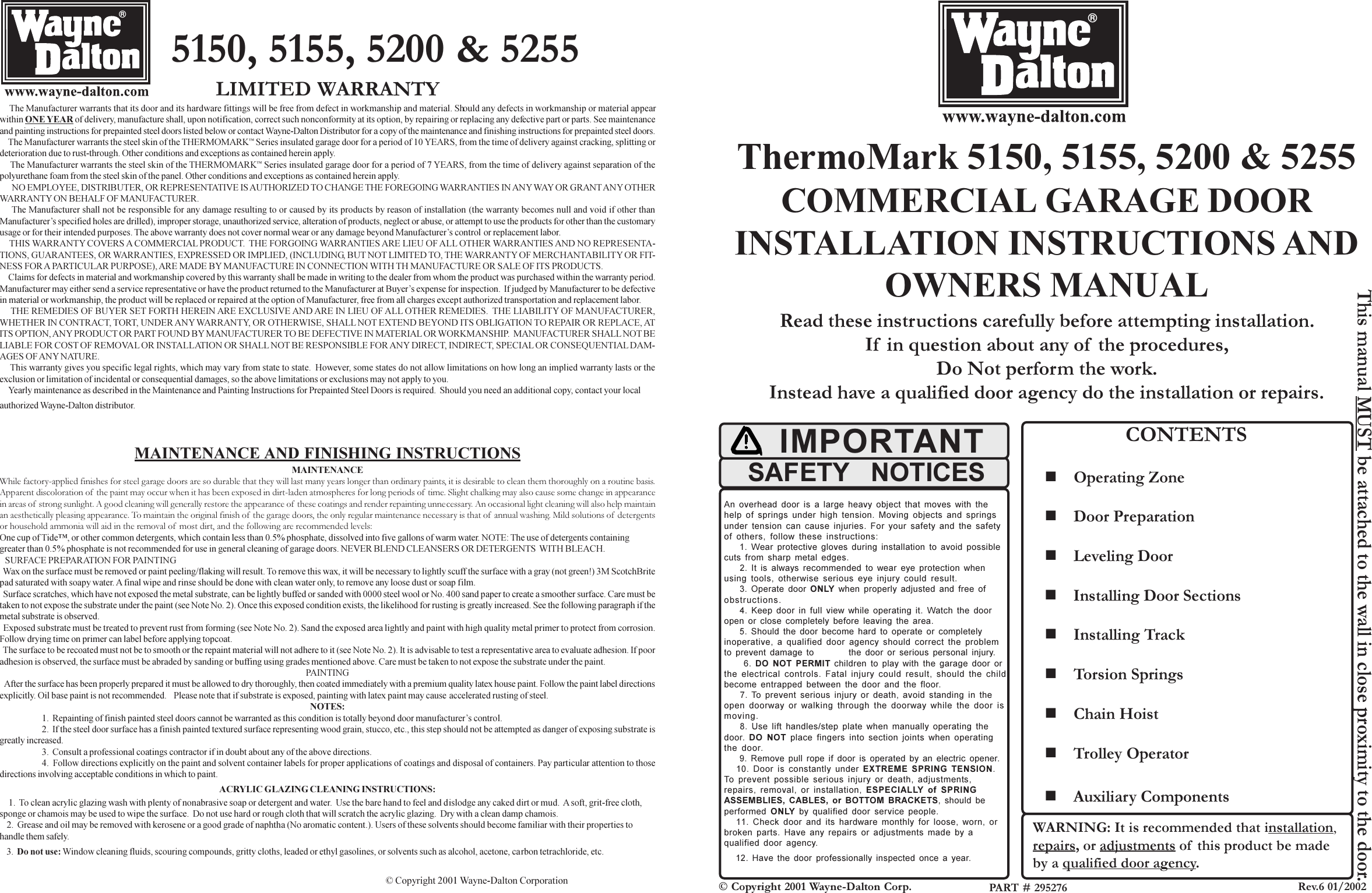 Page 1 of 8 - Wayne-Dalton Wayne-Dalton-5150-5155-5200-And-5255-Users-Manual- 295276R6.p65  Wayne-dalton-5150-5155-5200-and-5255-users-manual