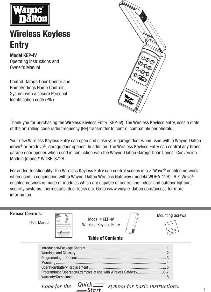 Wayne Dalton Kep Iv Operating Instructions