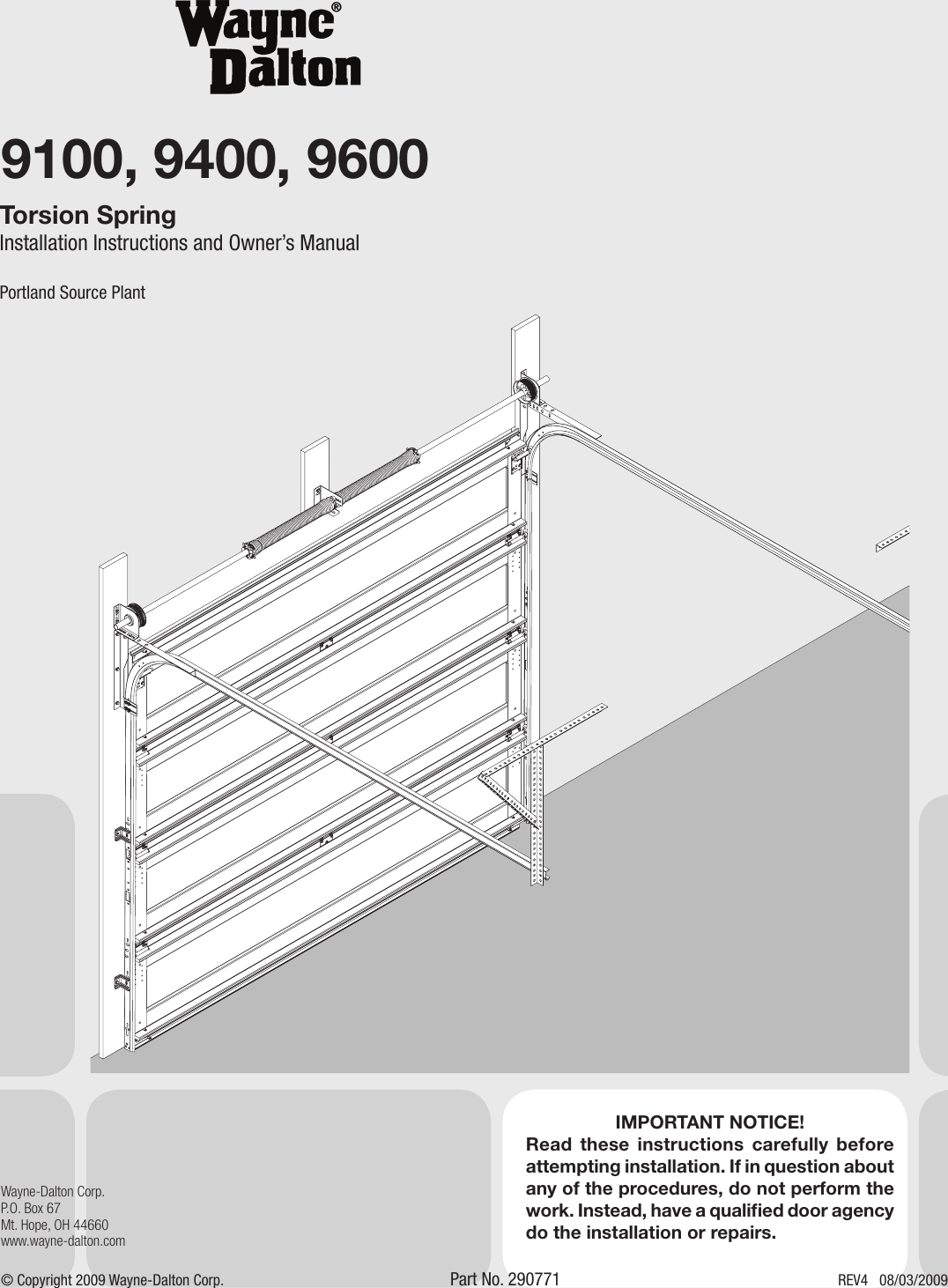 Wayne Dalton Torsion Spring 9100 Users Manual
