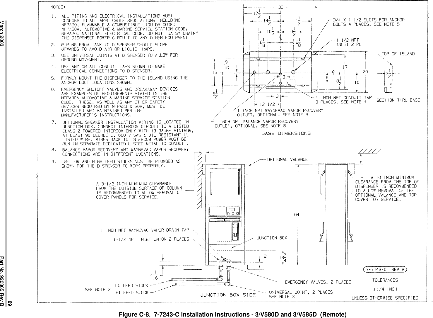 69March 2003 Part No. 920365 Rev BFigure C-8.  7-7243-C Installation Instructions - 3/V580D and 3/V585D  (Remote)
