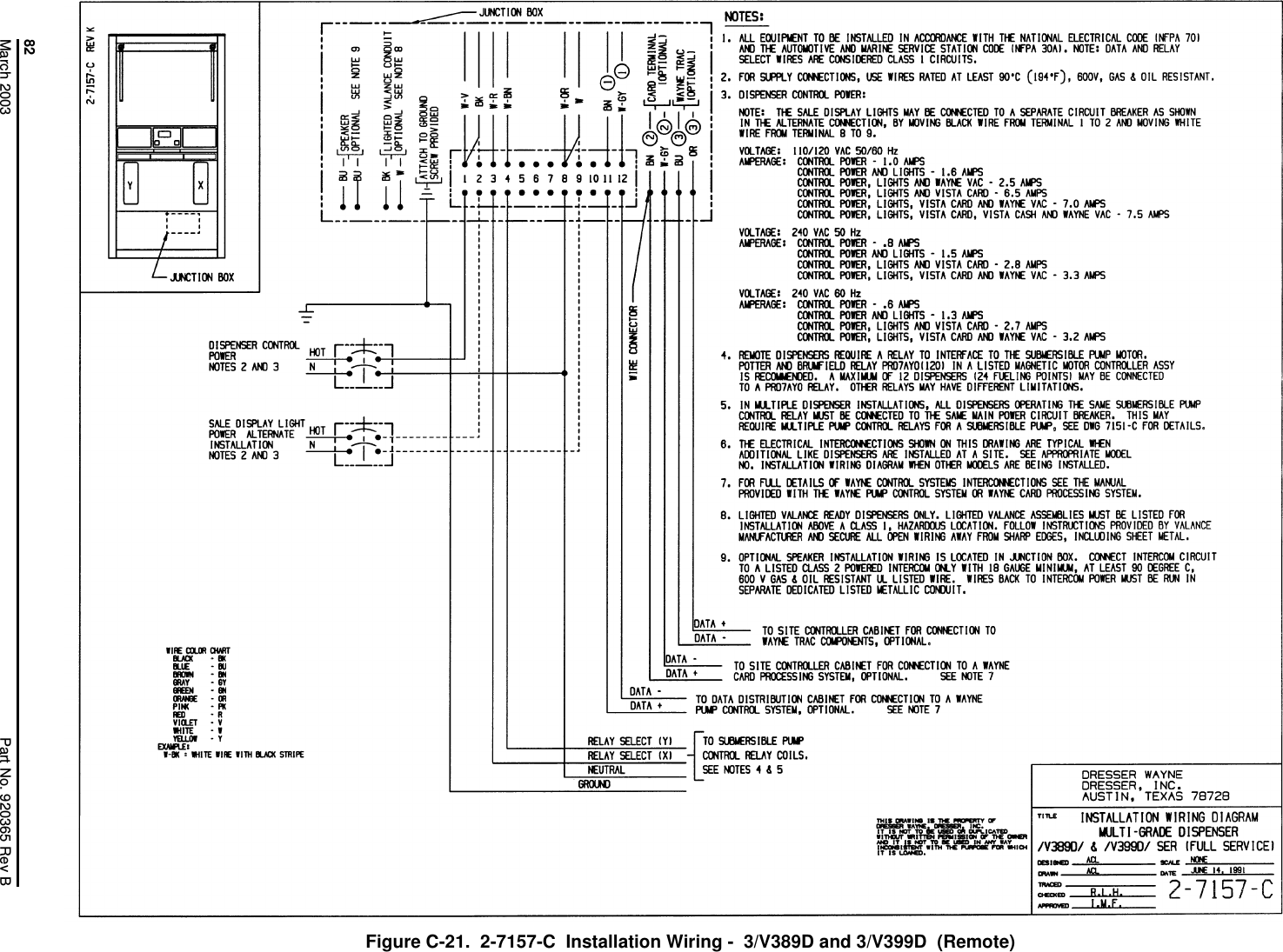 82March 2003 Part No. 920365 Rev BFigure C-21.  2-7157-C  Installation Wiring -  3/V389D and 3/V399D  (Remote)