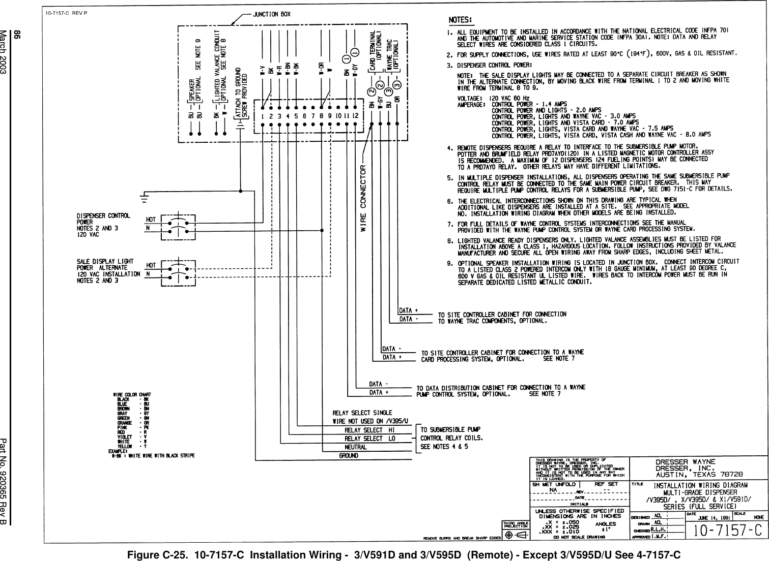 86March 2003 Part No. 920365 Rev BFigure C-25.  10-7157-C  Installation Wiring -  3/V591D and 3/V595D  (Remote) - Except 3/V595D/U See 4-7157-C