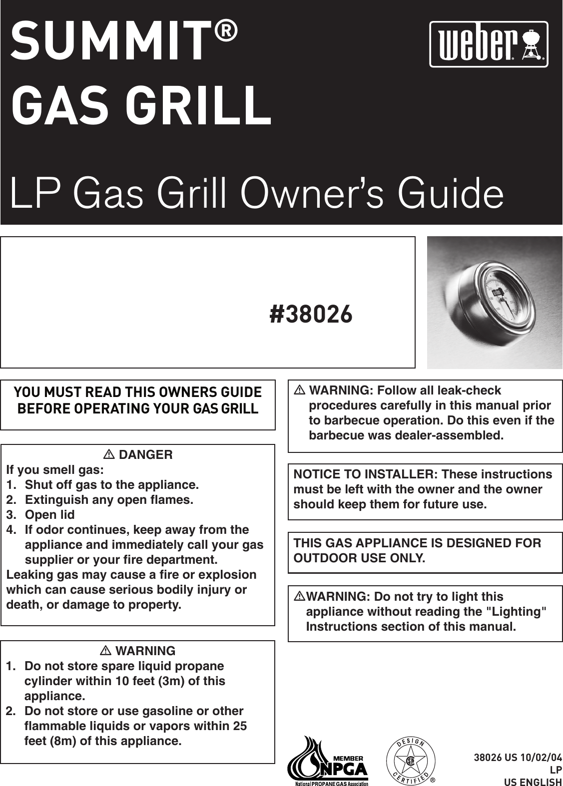 Weber 38026 Owners Manual Summit Gas Grill LP Owenrs Guide 6 Burner 10 ...