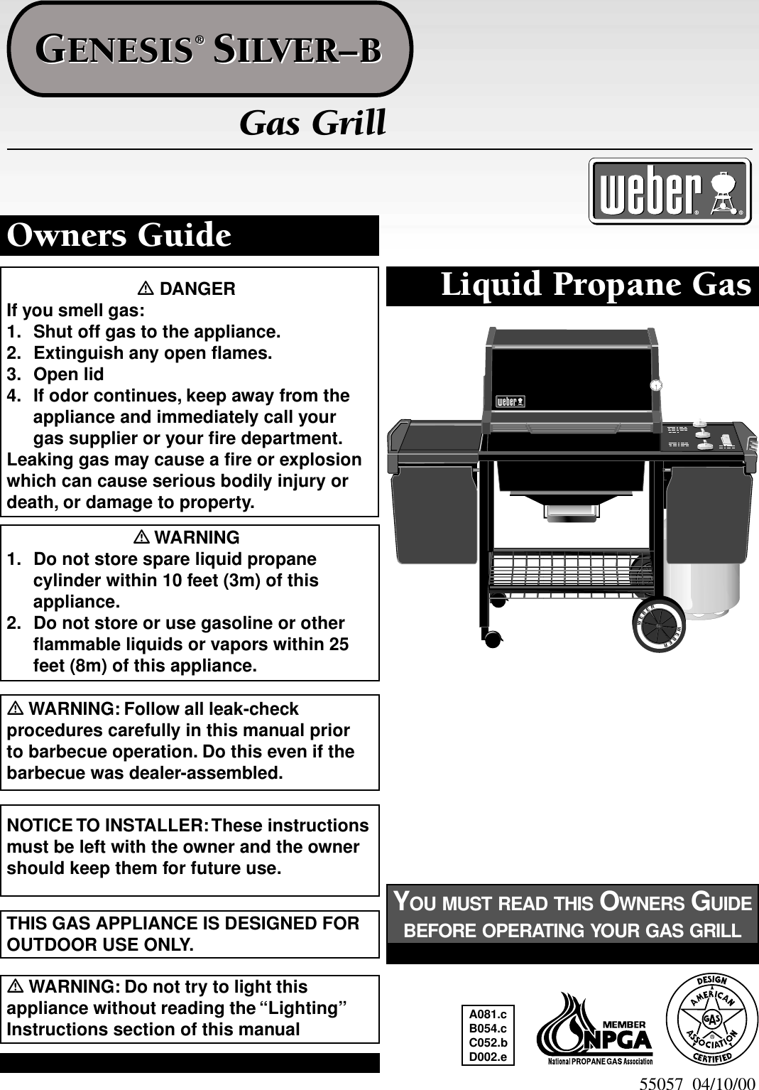 Weber 55057 04 10 00 Users Manual Genesis SilverB LPmica OwnersGuide 041000