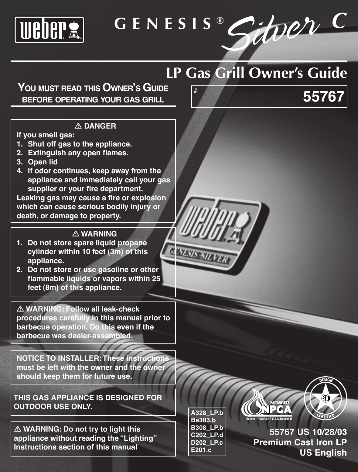 Weber 55767 Owners Manual Genesis Silver C LP Guide 10/28/2003 PDF File