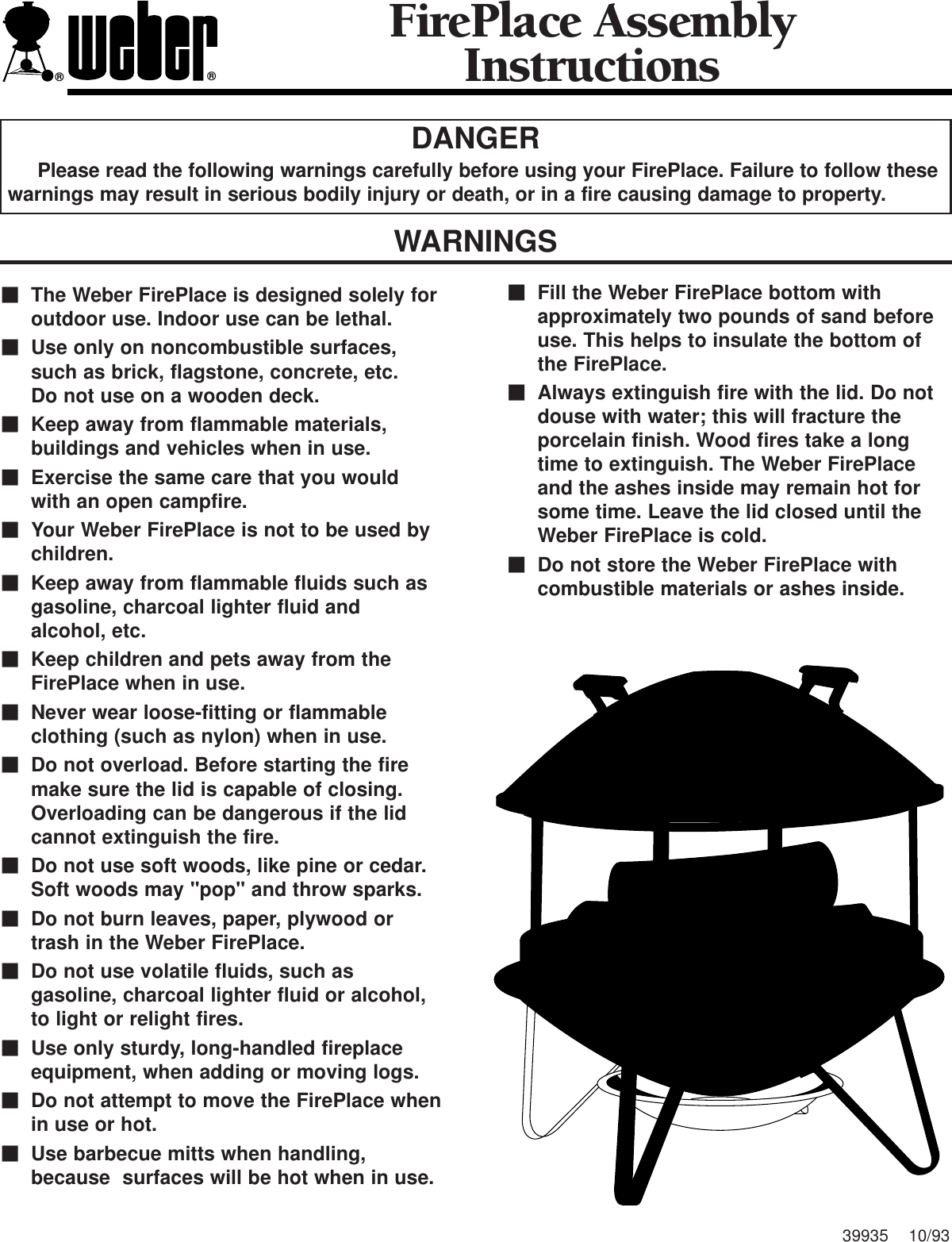 Page 1 of 4 - Weber Weber-Fireplace-Assembly-Instruction- FireplaceAssembly OwnersGuide 39935 1093  Weber-fireplace-assembly-instruction