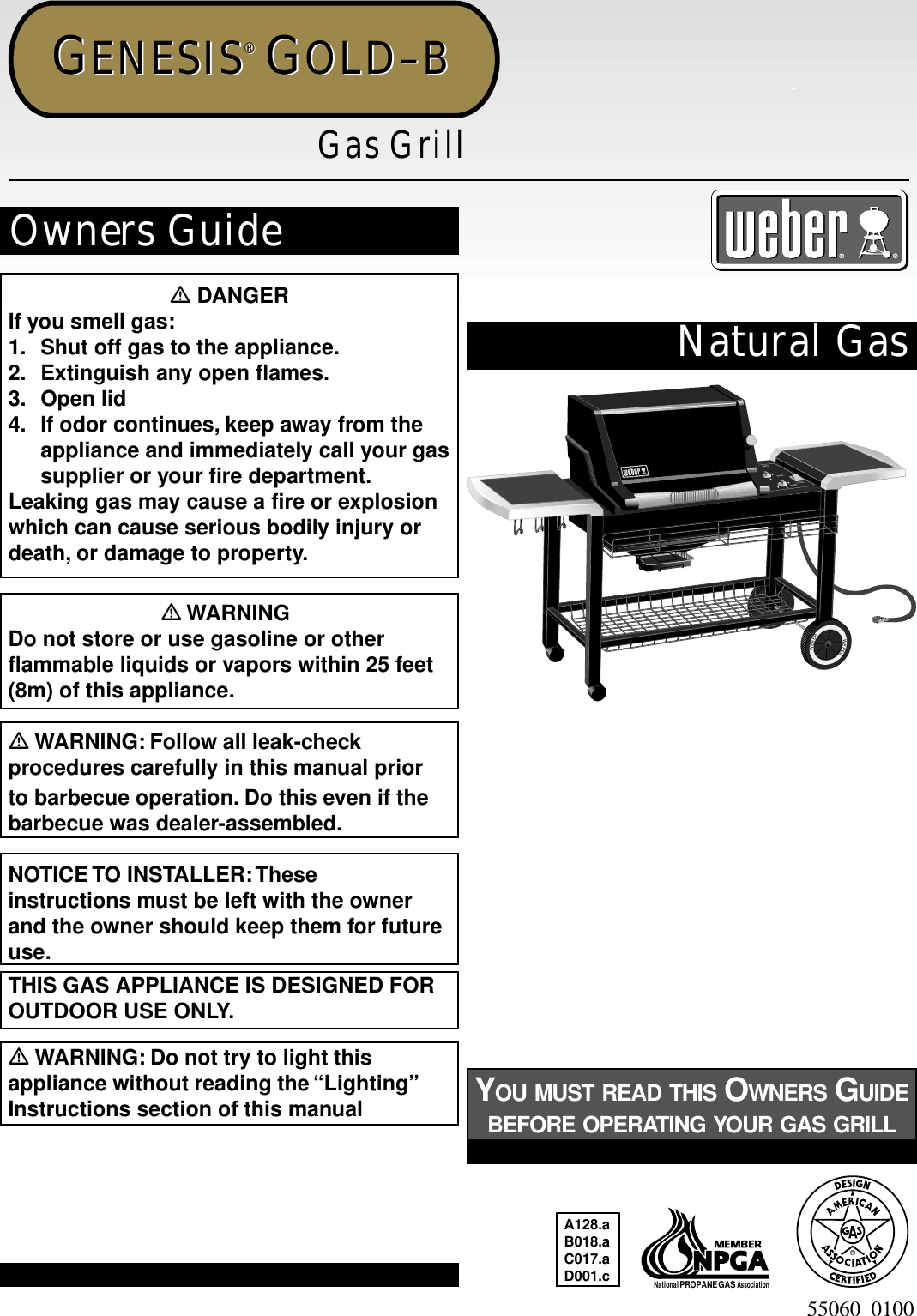 Weber Genesis Gold B Natural Gas Owners Manual NG Guide 55060 01/00 PDF ...