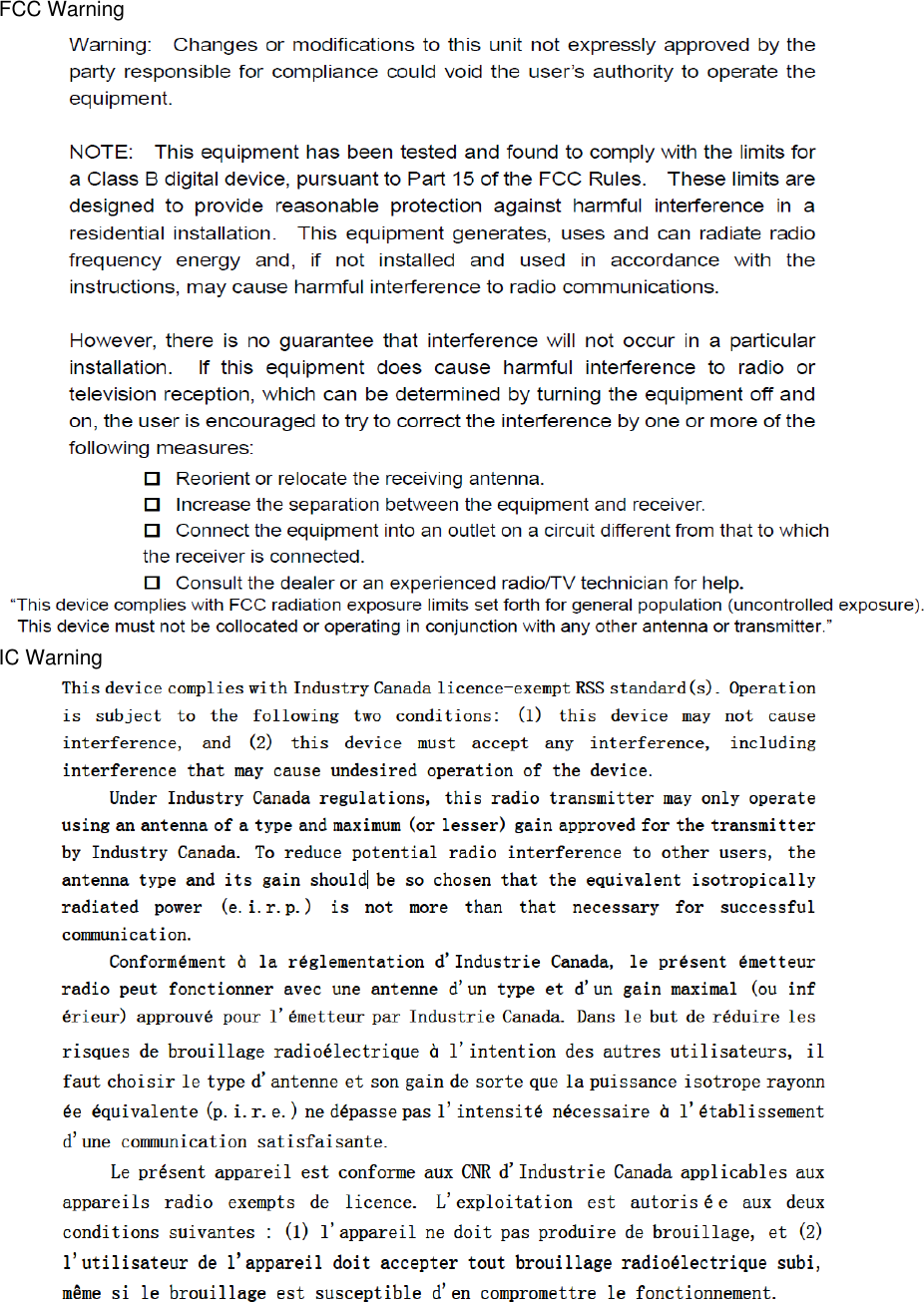 FCC WarningIC Warning