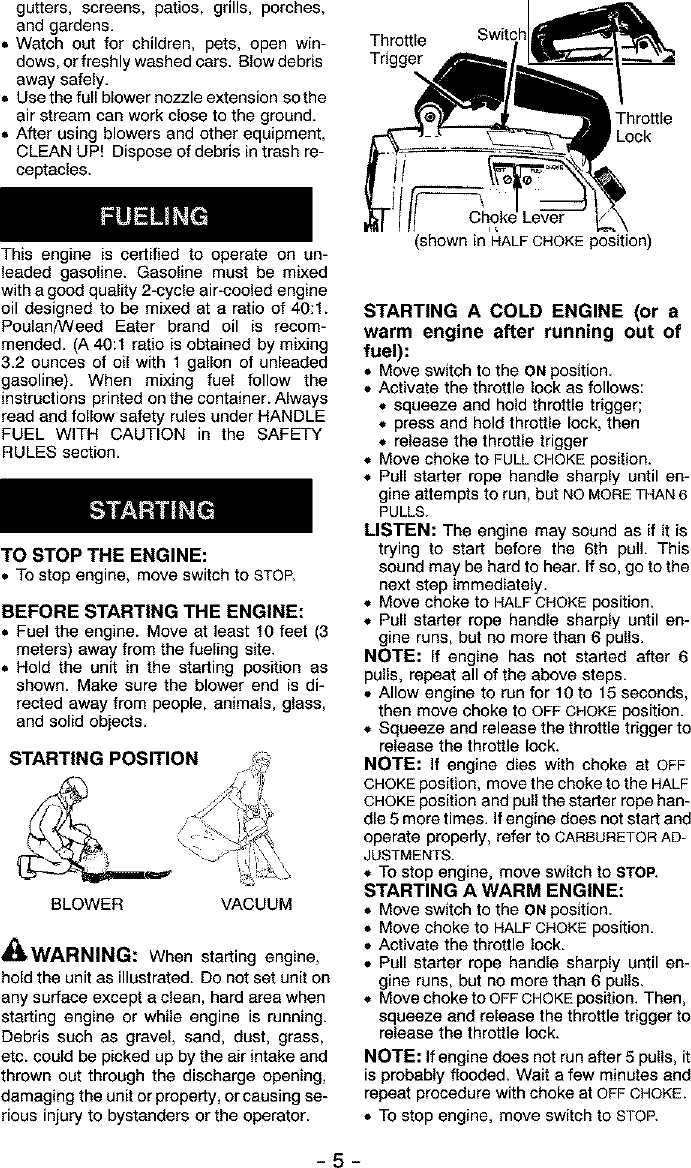 Page 5 of 8 - Weed Eater BARRACUDA SV30 User Manual  BLOWER POWER - Manuals And Guides L0403164