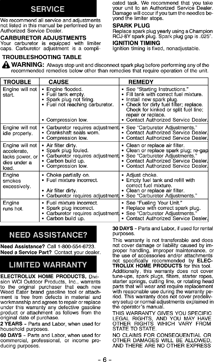 Page 6 of 8 - Weed Eater BARRACUDA SV30 User Manual  BLOWER POWER - Manuals And Guides L0403164