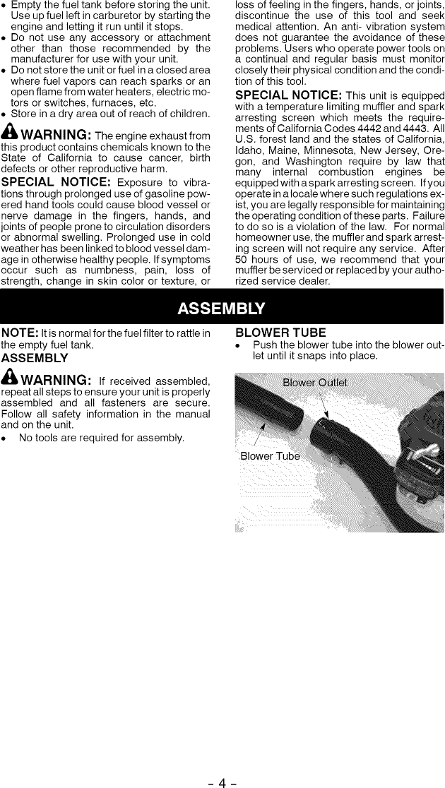 Page 4 of 11 - Weed Eater FB25 User Manual  BLOWER - Manuals And Guides L0905231