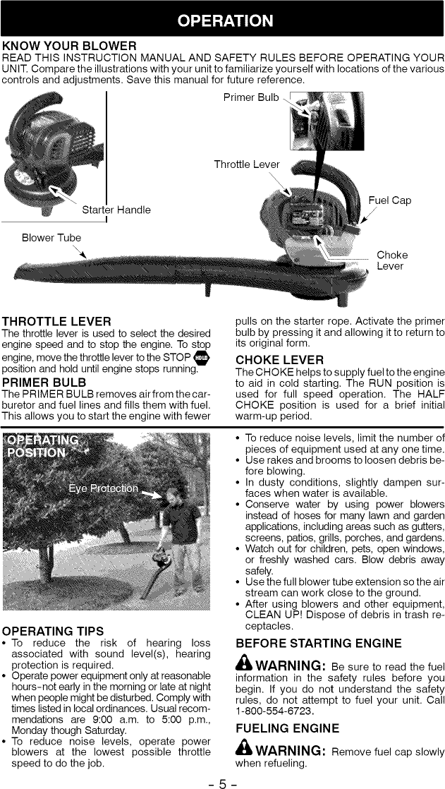 Page 5 of 11 - Weed Eater FB25 User Manual  BLOWER - Manuals And Guides L0905231