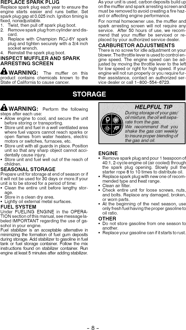 Page 8 of 11 - Weed Eater FB25 User Manual  BLOWER - Manuals And Guides L0905231