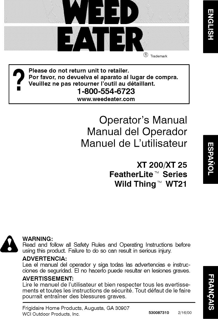 Weed Eater FL21 1008178L User Manual WEEDEATER Manuals And Guides