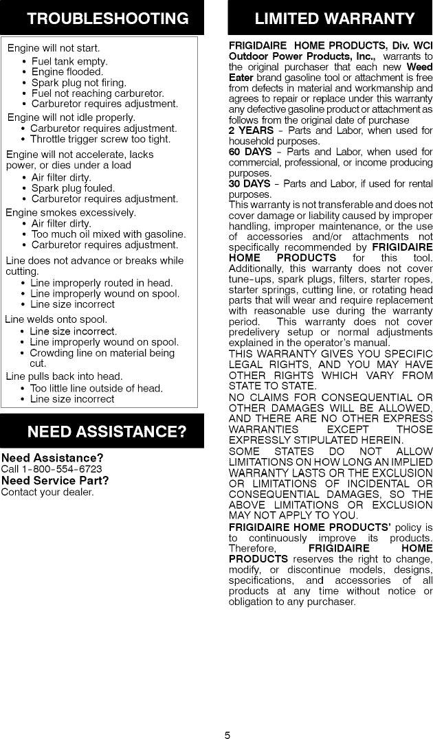 Page 5 of 7 - Weed Eater FL21 1008178L User Manual  WEEDEATER - Manuals And Guides