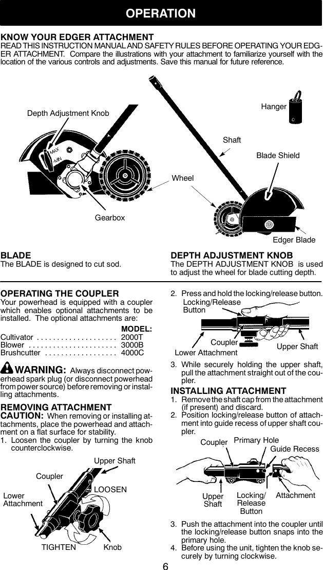Weed Eater 1000E Instruction Manual OM, 1000E, 2004 01, TRIMMERS/EDGERS