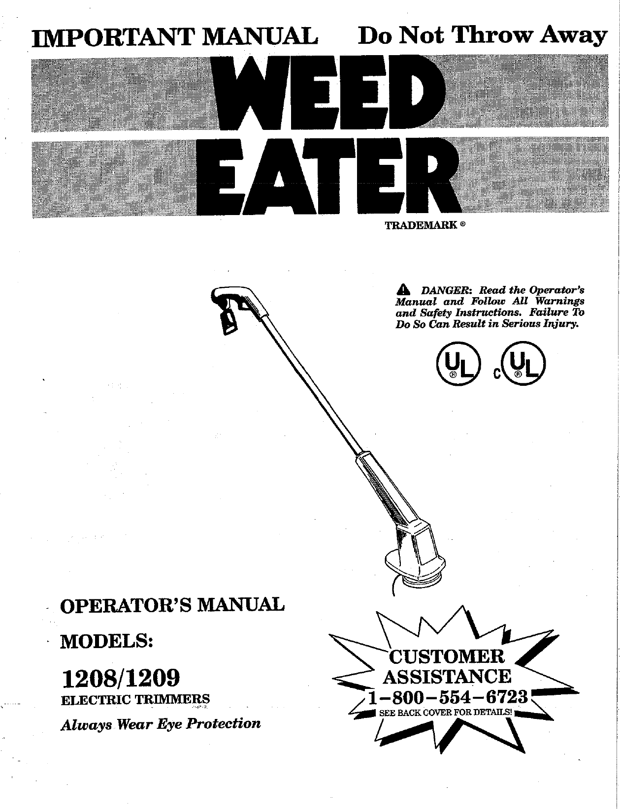 Page 1 of 12 - Weed-Eater Weed-Eater-1209-Operators-Manual- OM, 1208, 1995-01, TRIMMERS/EDGERS  Weed-eater-1209-operators-manual