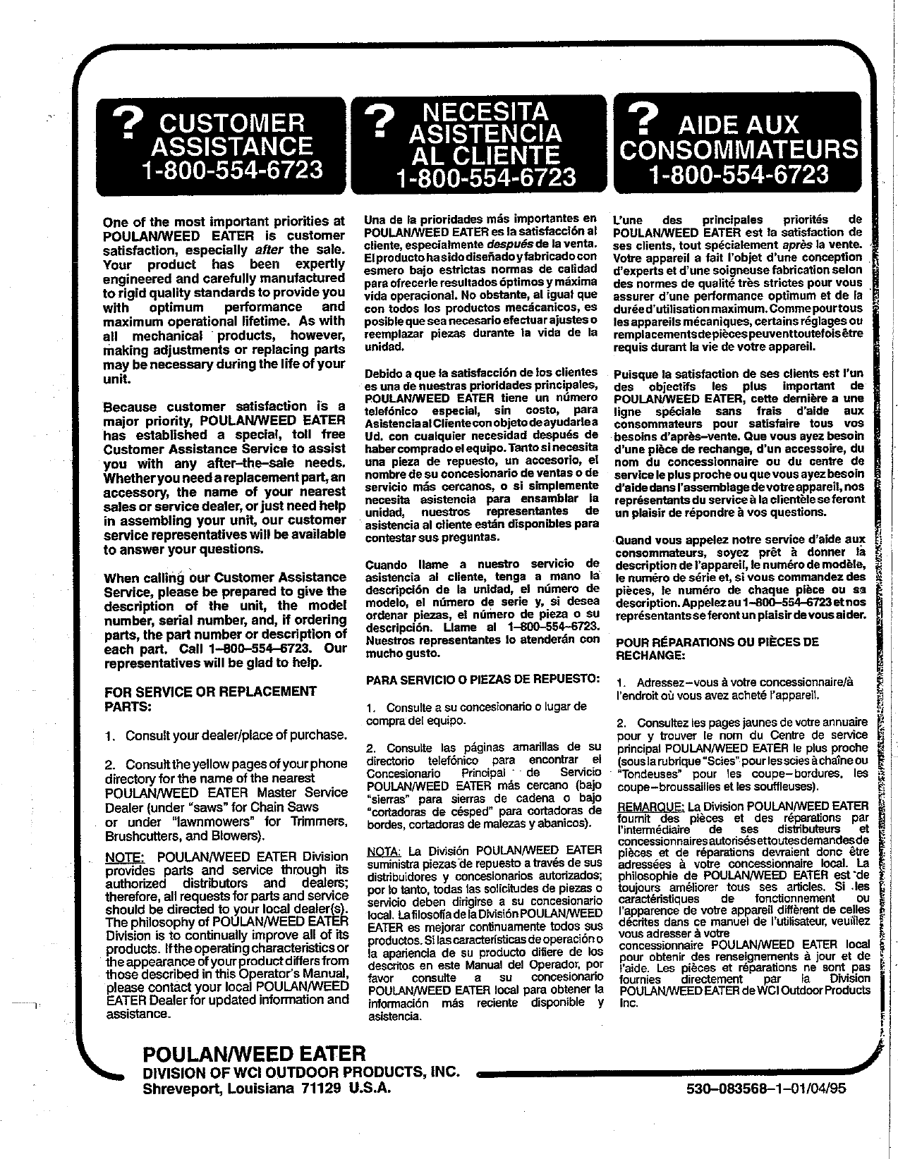 Page 12 of 12 - Weed-Eater Weed-Eater-1209-Operators-Manual- OM, 1208, 1995-01, TRIMMERS/EDGERS  Weed-eater-1209-operators-manual