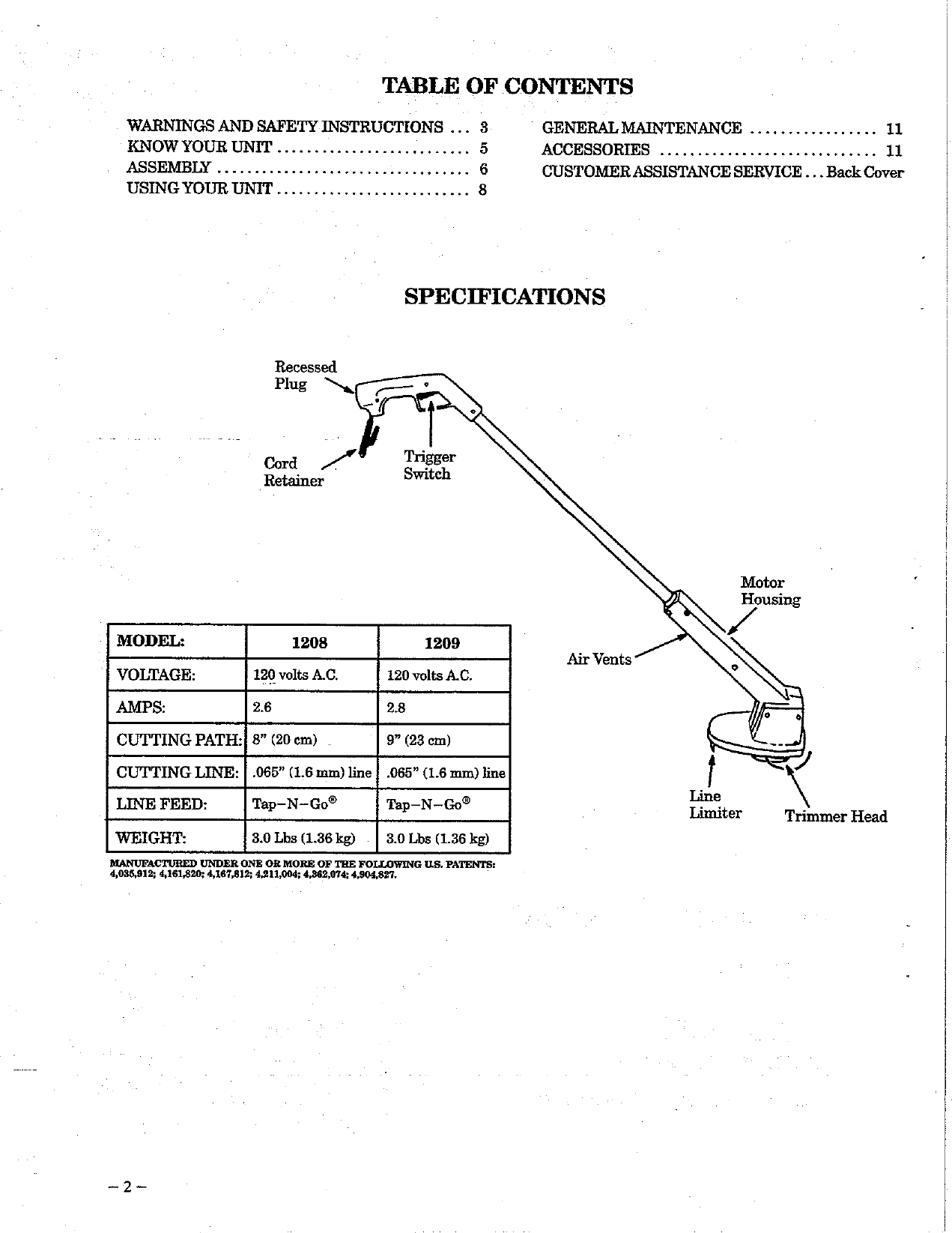 Page 2 of 12 - Weed-Eater Weed-Eater-1209-Operators-Manual- OM, 1208, 1995-01, TRIMMERS/EDGERS  Weed-eater-1209-operators-manual