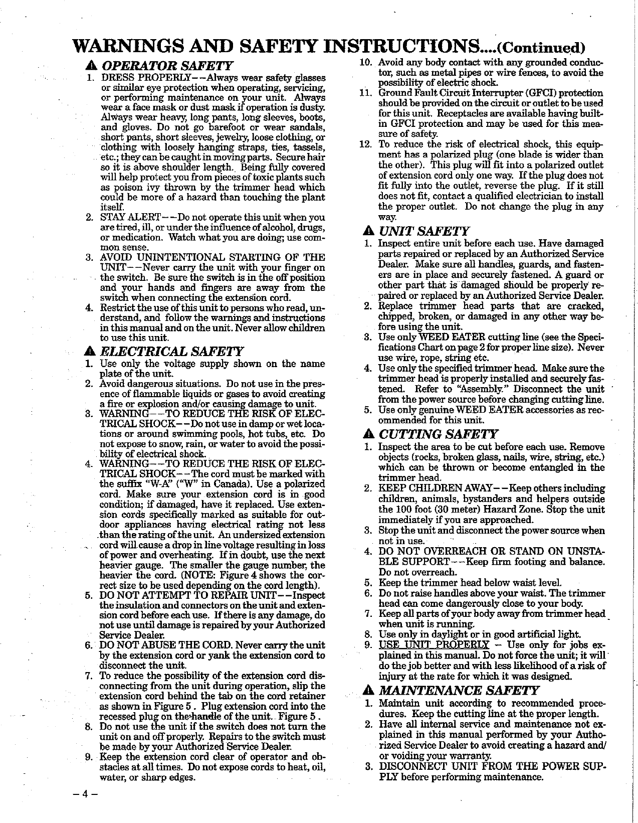 Page 4 of 12 - Weed-Eater Weed-Eater-1209-Operators-Manual- OM, 1208, 1995-01, TRIMMERS/EDGERS  Weed-eater-1209-operators-manual