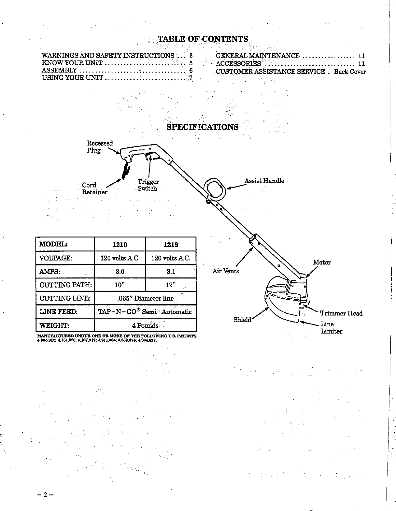 Page 2 of 12 - Weed-Eater Weed-Eater-1212-Operators-Manual- OM, 1212, 1994-04, TRIMMERS/EDGERS, ENGLISH  Weed-eater-1212-operators-manual