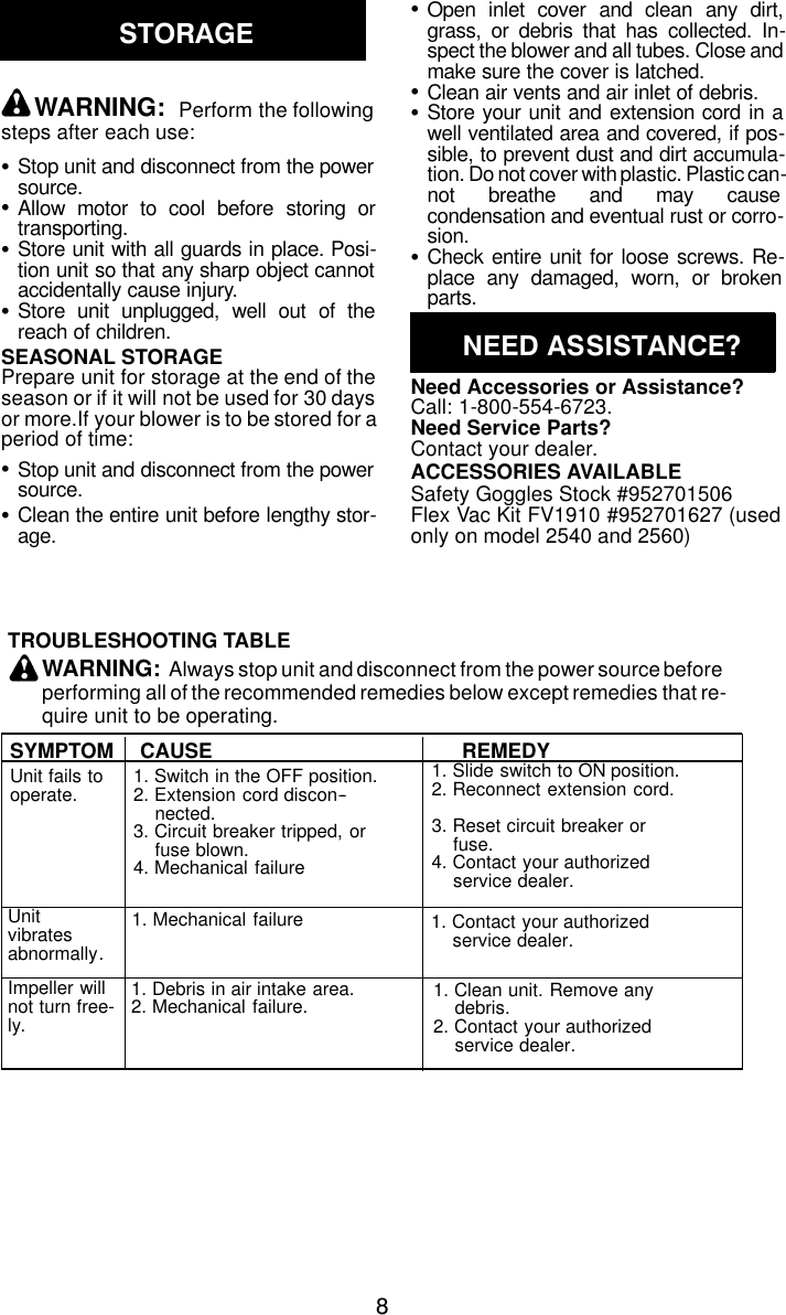 Page 8 of 9 - Weed-Eater Weed-Eater-2510-Instruction-Manual- OM, 2500 SERIES, 2600 2003-02, BLOWERS  Weed-eater-2510-instruction-manual