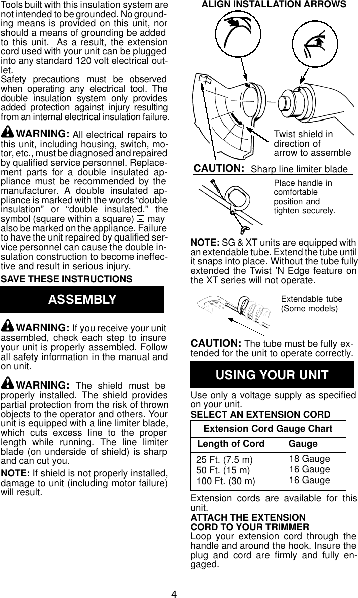 Page 4 of 8 - Weed-Eater Weed-Eater-530084129-Instruction-Manual- OM, SG10, SG12, TE12, TE35, TE40, XT110, XT110S, XT112, 2003-02, TRIMMERS/EDGERS  Weed-eater-530084129-instruction-manual