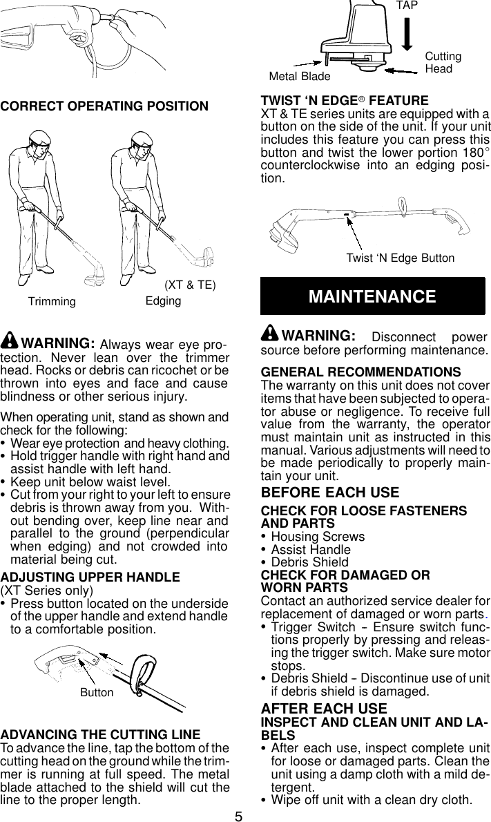 Page 5 of 8 - Weed-Eater Weed-Eater-530084129-Instruction-Manual- OM, SG10, SG12, TE12, TE35, TE40, XT110, XT110S, XT112, 2003-02, TRIMMERS/EDGERS  Weed-eater-530084129-instruction-manual