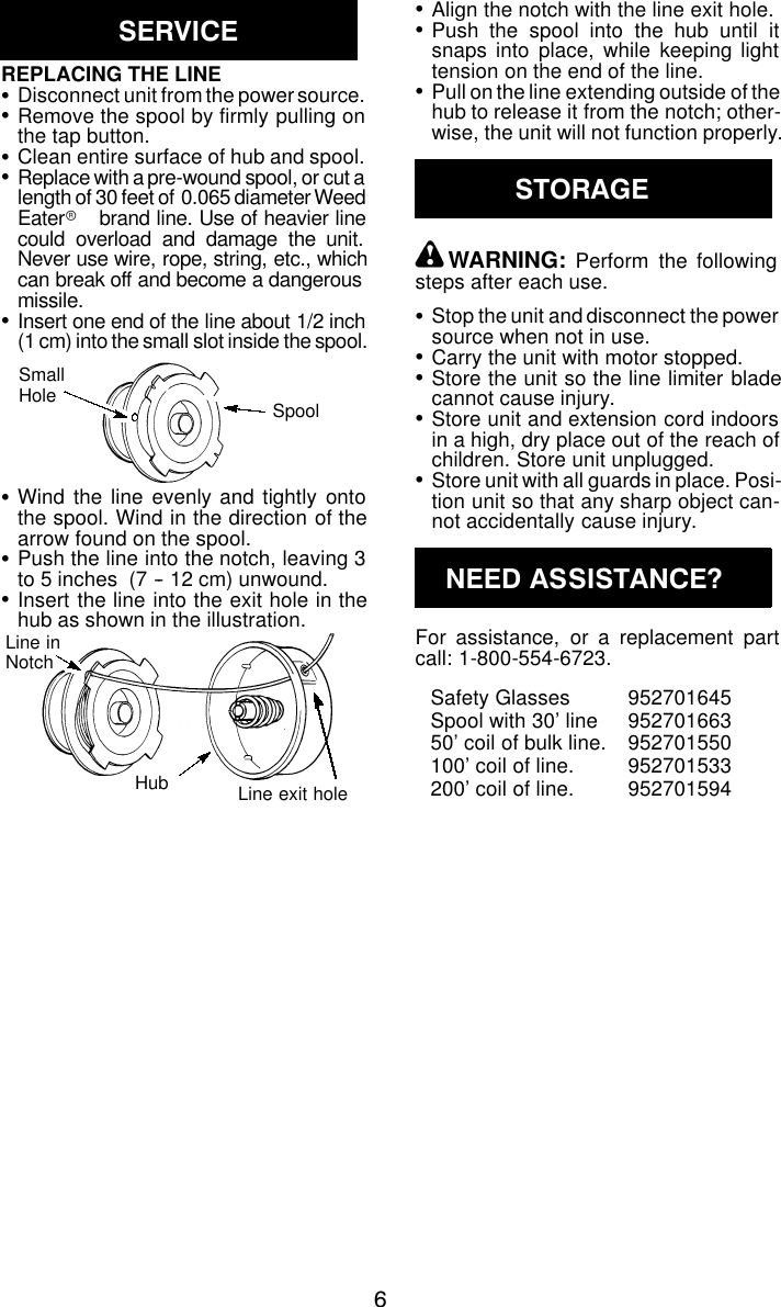 Page 6 of 8 - Weed-Eater Weed-Eater-530084129-Instruction-Manual- OM, SG10, SG12, TE12, TE35, TE40, XT110, XT110S, XT112, 2003-02, TRIMMERS/EDGERS  Weed-eater-530084129-instruction-manual